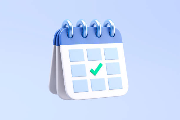 Cartoon paper calender with rings and marked date. 3d illustration